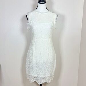 S&D Colore Womens Lace Sheath Dress Size M White Eyelash Fringe Bridal Shower